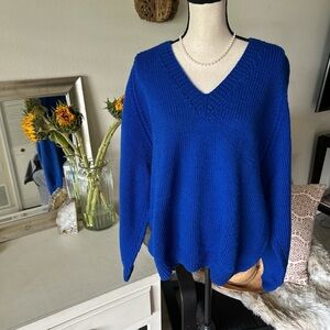 Vtg handmade knitted v neck electric blue Toronto blue jays sweater large XL​